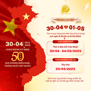THÔNG BÁO LỊCH NGHỈ LỄ 30/4 - 01/5/2025