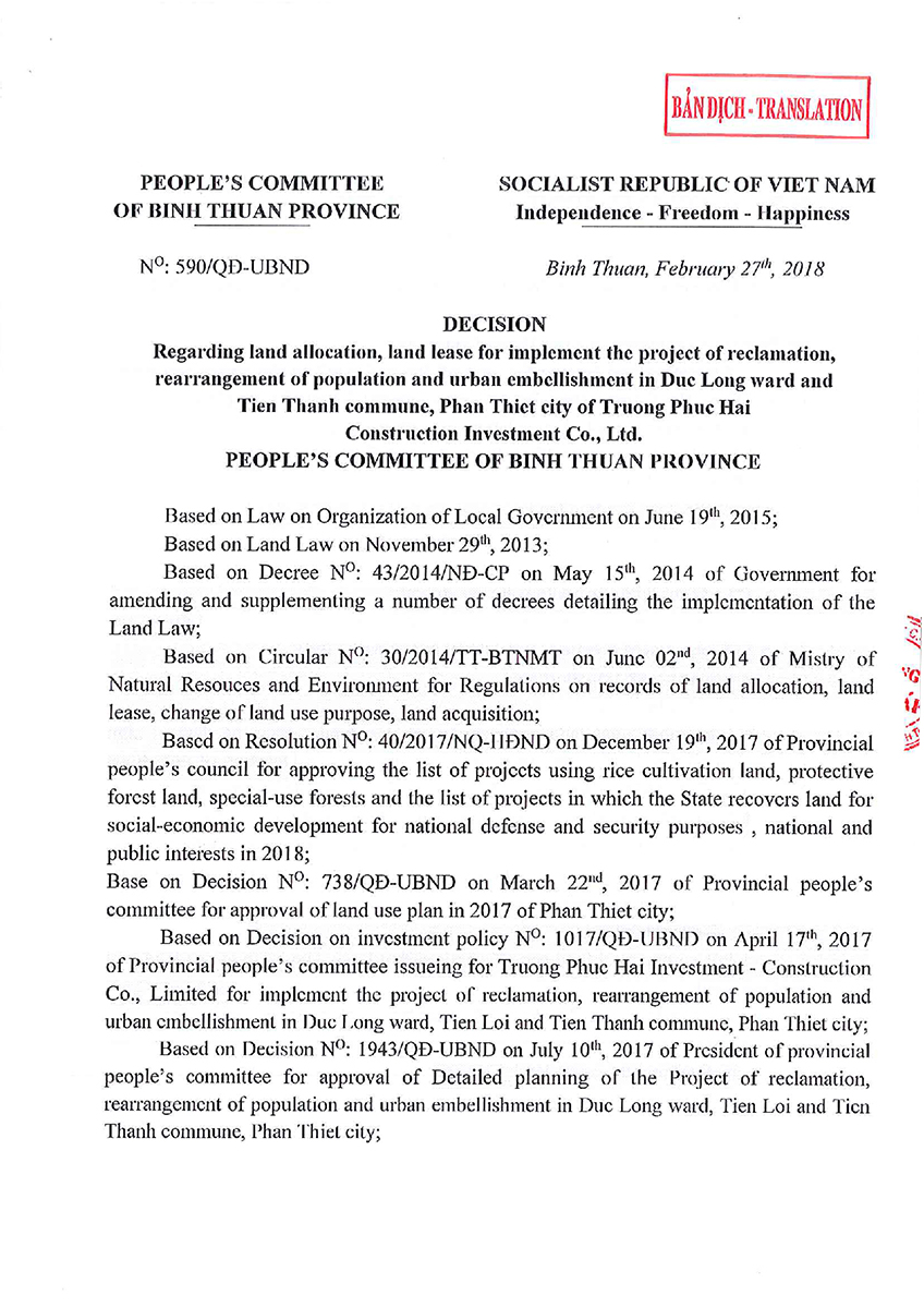 The decision No 590/QĐ-UBND