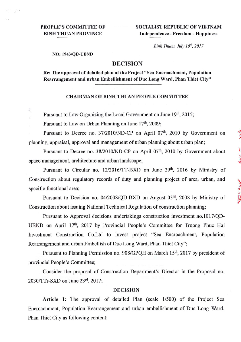The Decision No 1943/QD-UBND